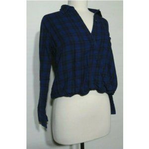 Madewell Size Small Dark Blue Plaid Faux Wrap Top